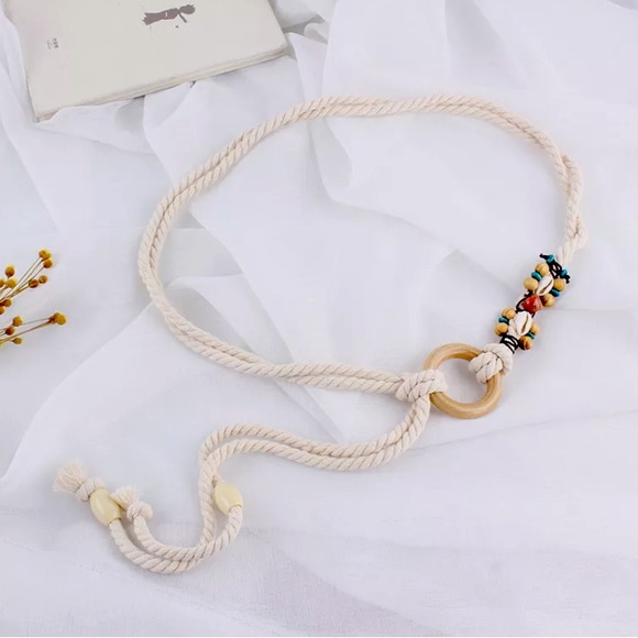 woven braided knitted cotton rope belts circular ring buckle thin belt knot - Picture 2 of 5